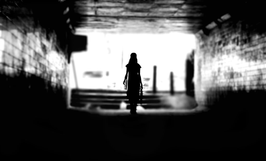 Woman walks alone